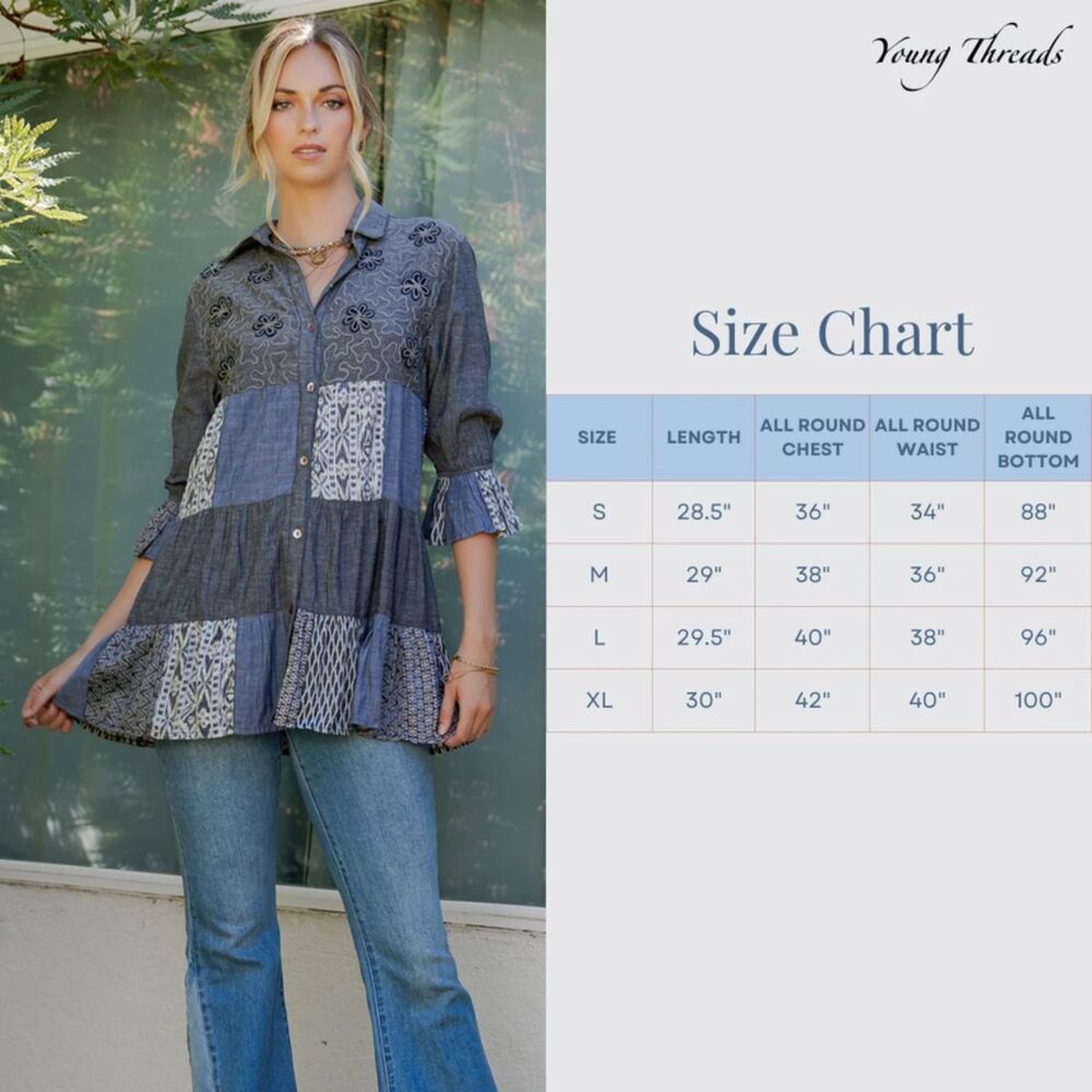 Young Threads Western Boho Patchwork Tiered Tunic Top Size Small - Picture 6 of 7